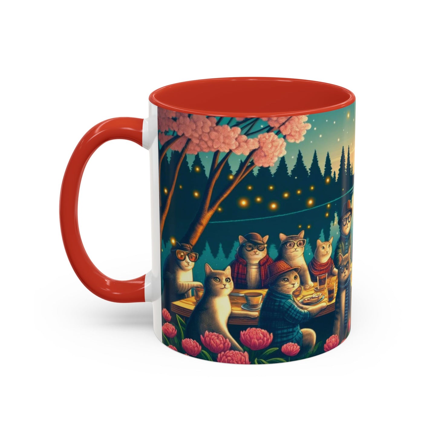 Cozy Cats at Sunset Mug - Charming Feline Gathering in Five Color Options