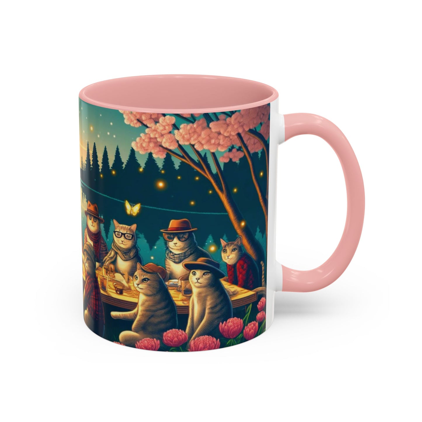 Cozy Cats at Sunset Mug - Charming Feline Gathering in Five Color Options