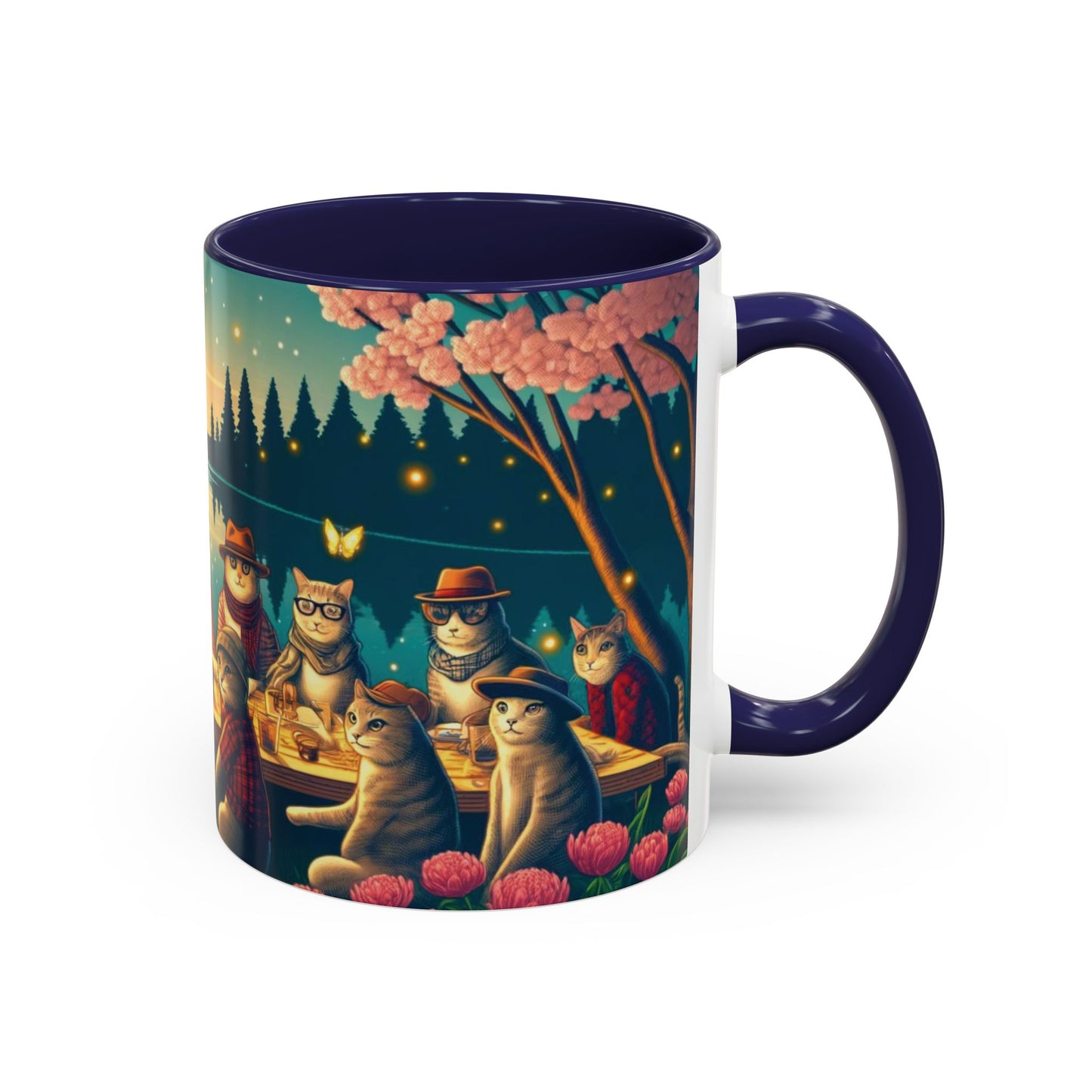 Cozy Cats at Sunset Mug - Charming Feline Gathering in Five Color Options