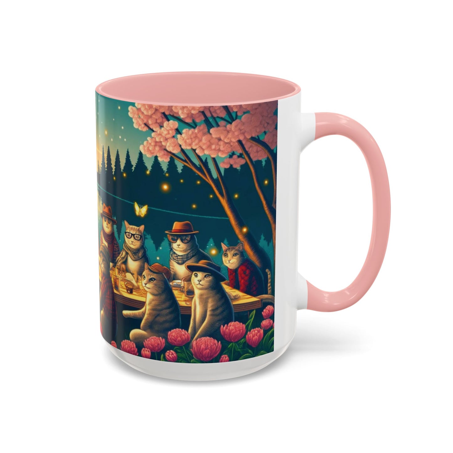 Cozy Cats at Sunset Mug - Charming Feline Gathering in Five Color Options