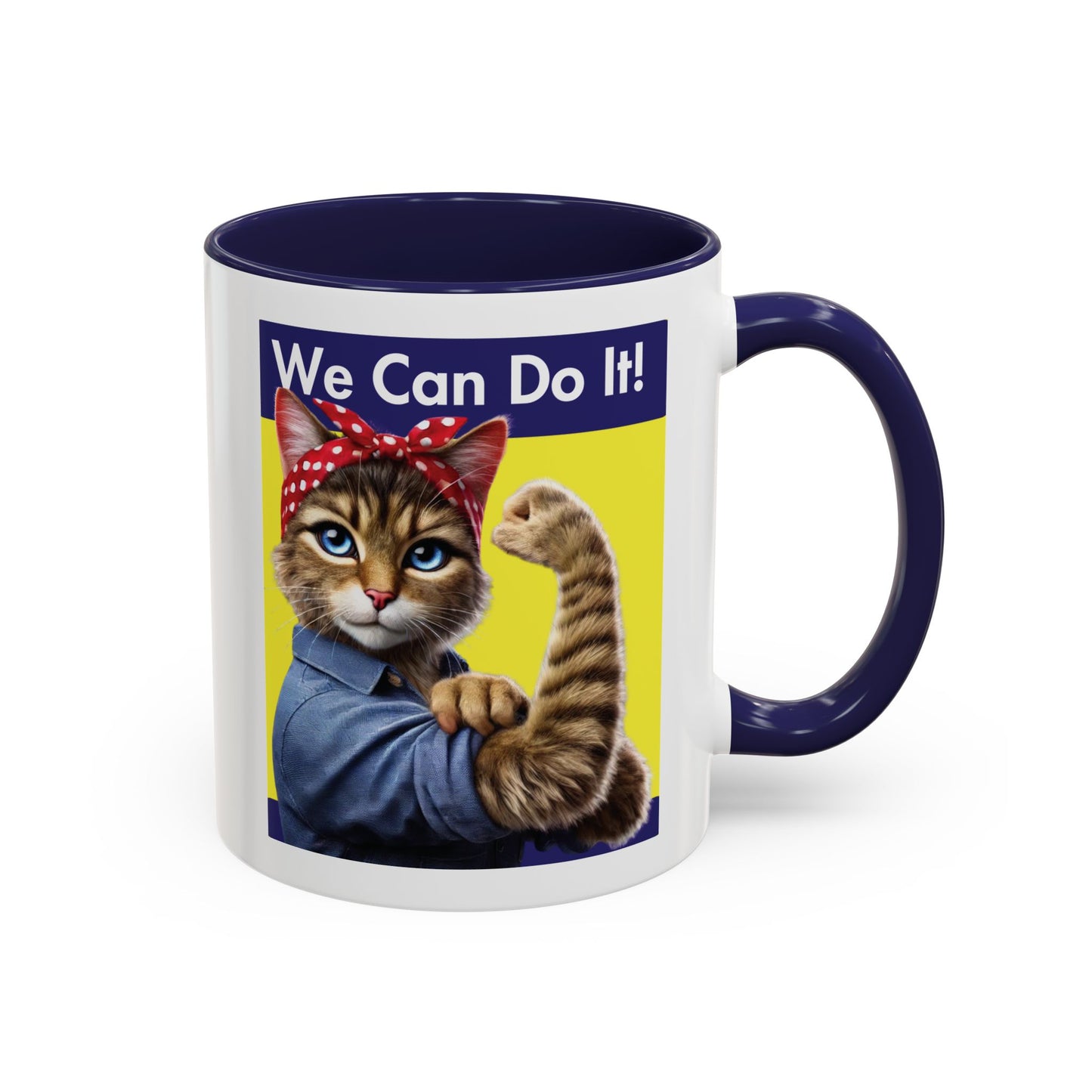 We Can Do It! Cat Mug - Empowering Feline Design in Red or Blue