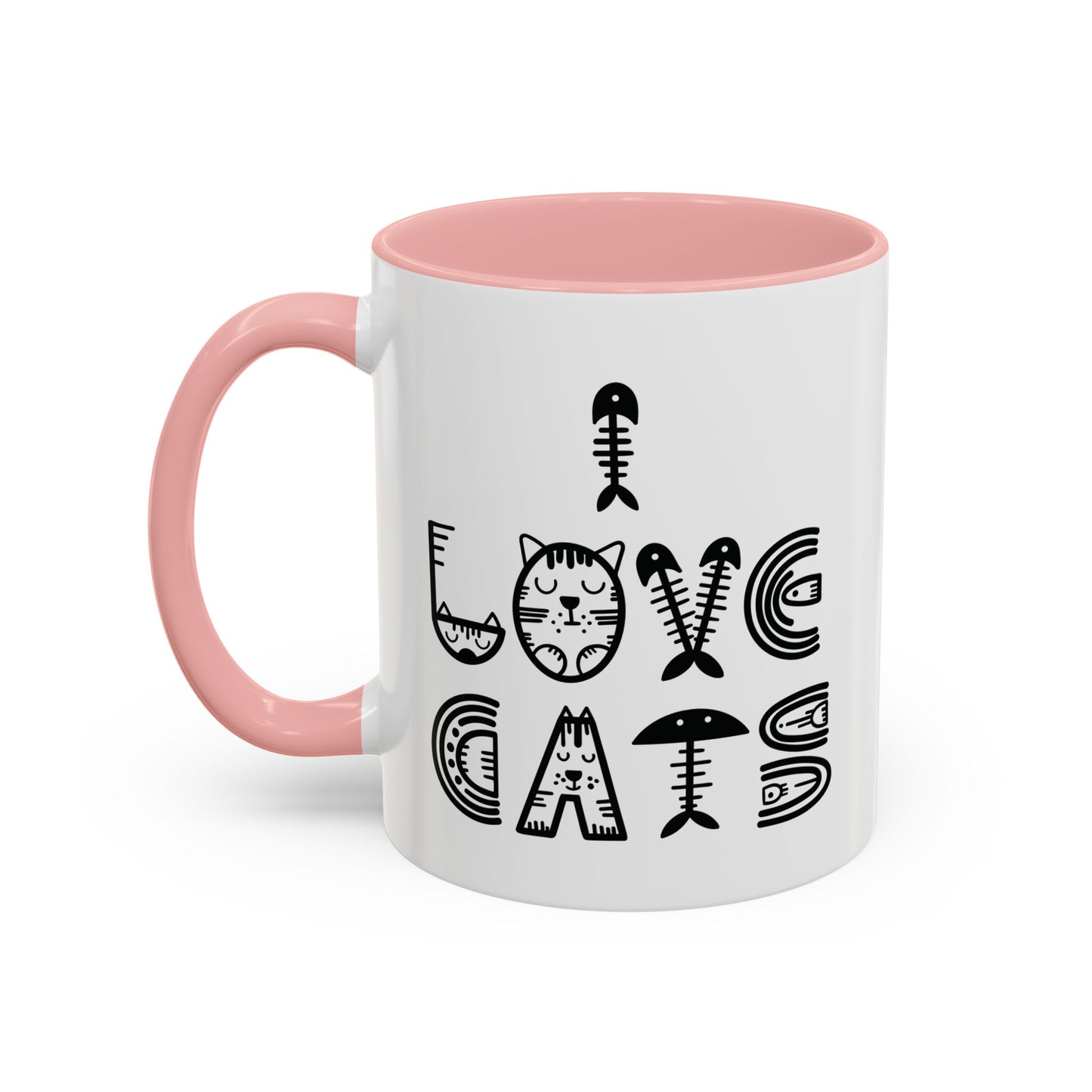 I Love Cats Mug - Fun Cat-Themed Design with Fishbone Accents