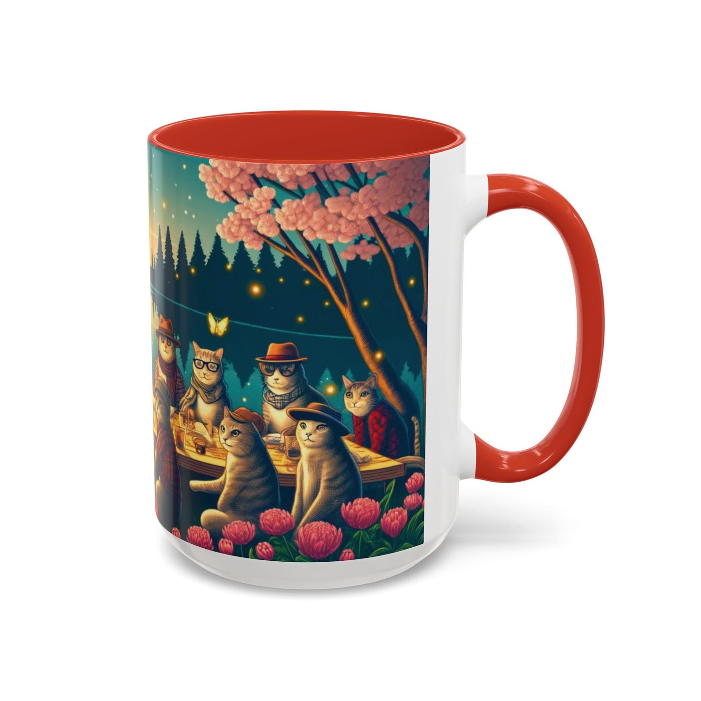 Cozy Cats at Sunset Mug - Charming Feline Gathering in Five Color Options