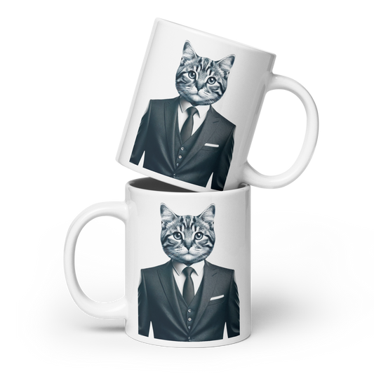 Executive Purr-suit: The Cat in Charge Coffee Mug White glossy mug
