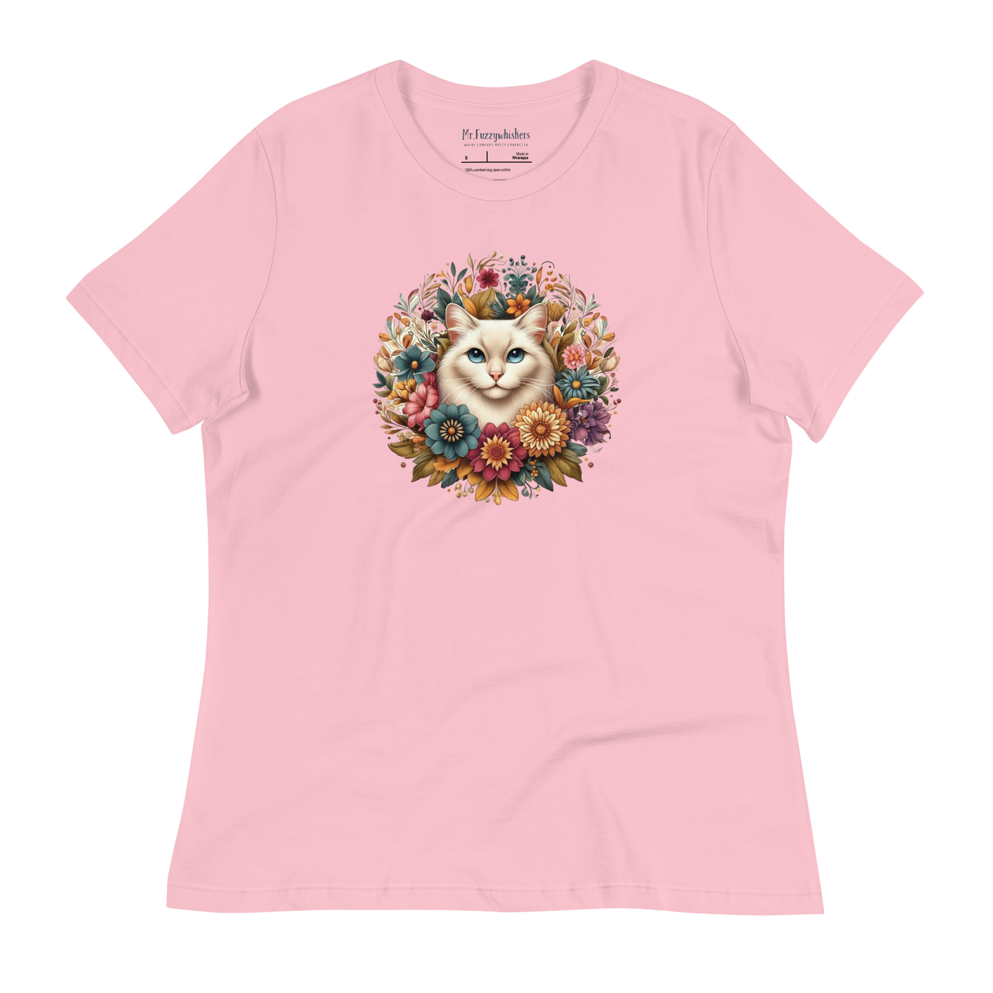 Enchanted Blossom Cat: Elegant Floral Feline Women's Relaxed T-Shirt